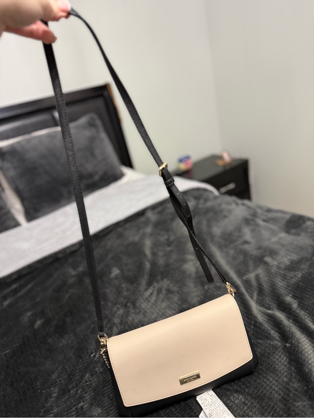 kate spade Two-Tone Leather Crossbody in Cream and Black